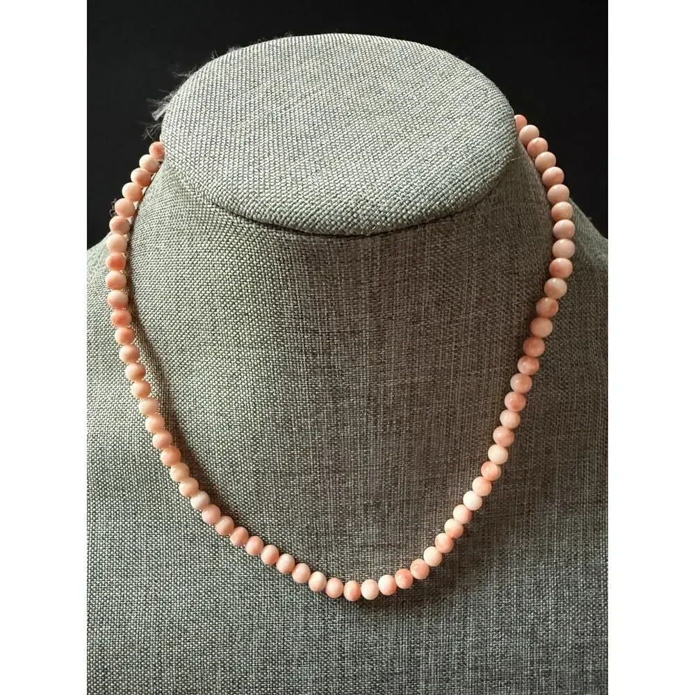Vintage Angel Skin Coral Bead Necklace 18” Coastal Classic Cocktail Wedding